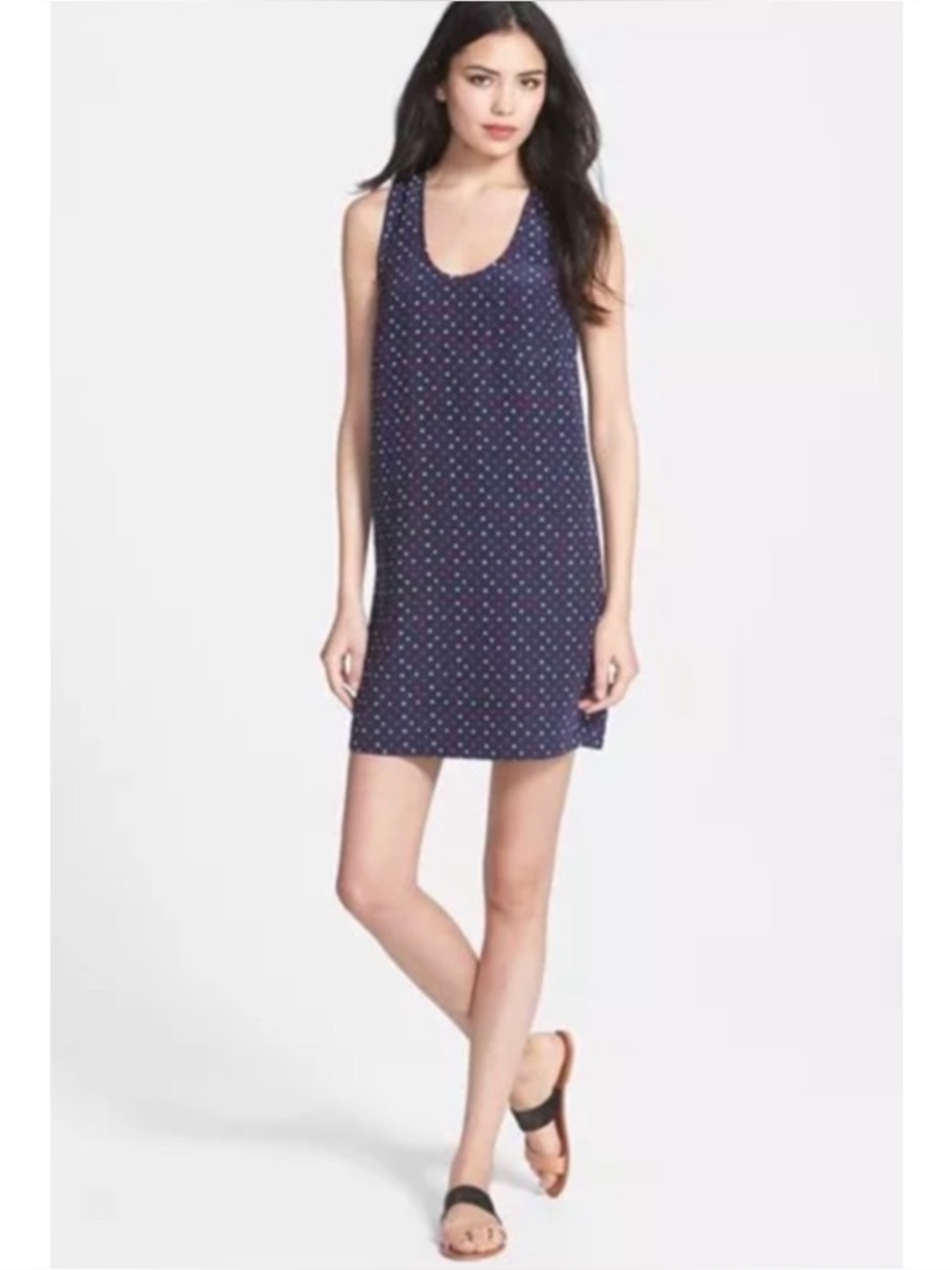 JOIE | $258 “Peri D” Silk Playing Cards Mini Dress in Dark Navy, Size Small